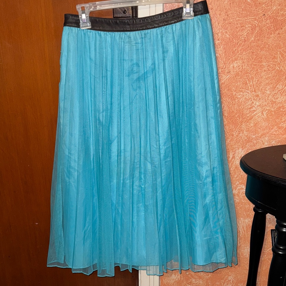 DKNY Teal A-Line Skirt with Black Waistband